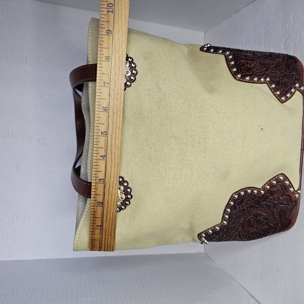 Cream and Brown Western Tote with Leather Accents - Picture 14 of 14